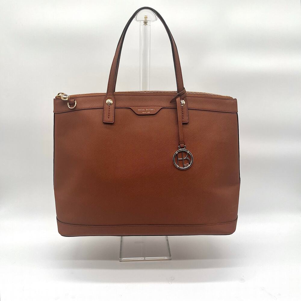 HENRI BENDEL Leather Satchel, Large Brown Tote - Picture 6 of 13